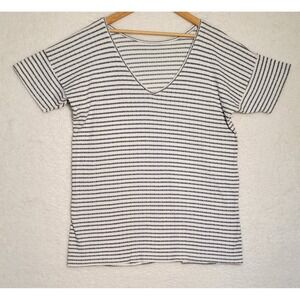 Zara Striped Short Sleeve Shirt Womens Size Large Black And White 0283